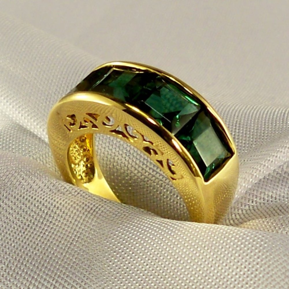 NEW Vintage R C by Adrienne Emerald Green Cubic Zirconias, Gold Ring